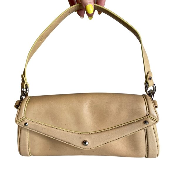 Y2K Cole Haan Trinity Beige Leather Mini Shoulder Bag Pink Interior 10" - Picture 1 of 8